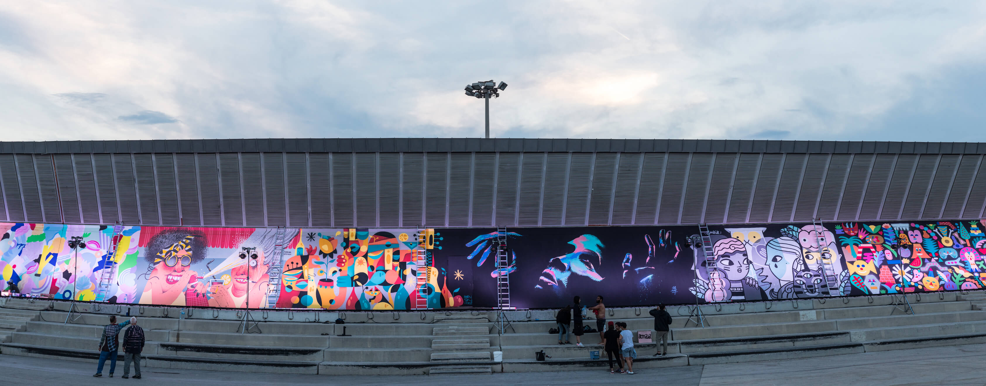 Creative wall of street art at the Primavera Sound music festival in Barcelona sponsored by SEAT